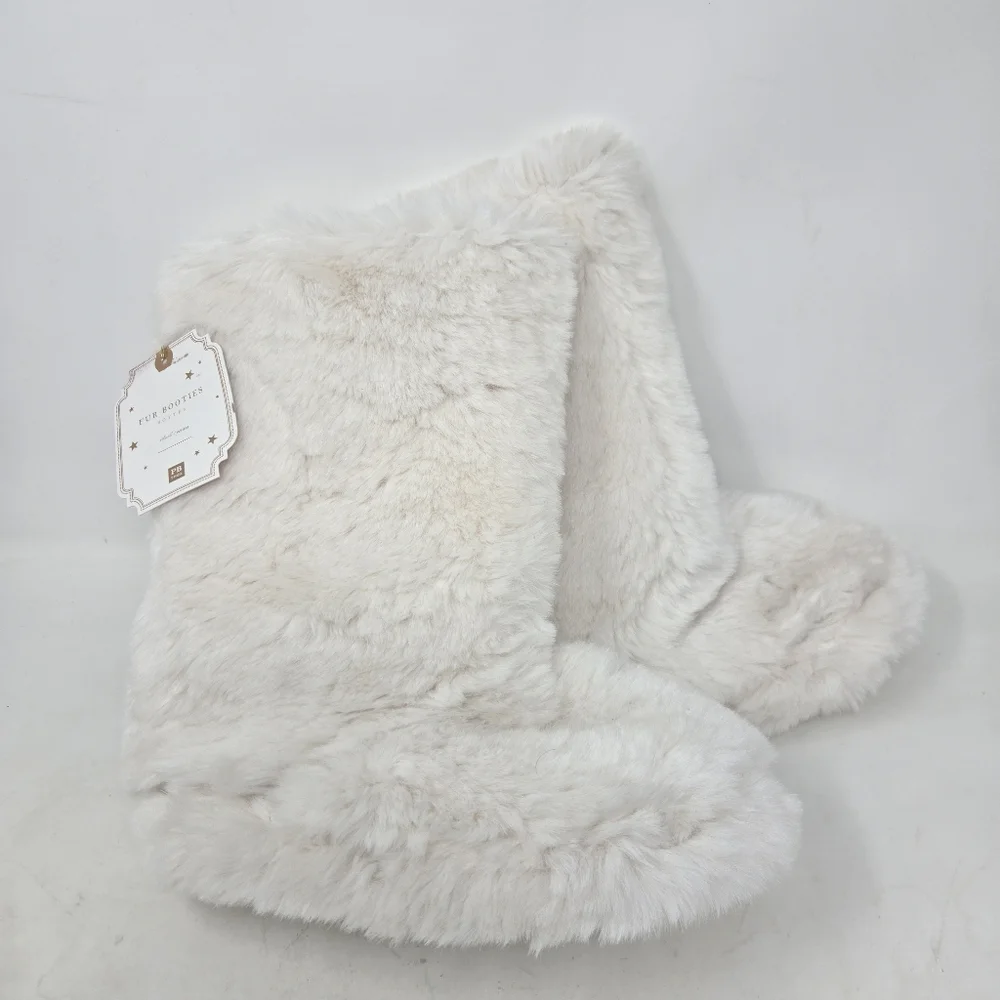 PB Kids Polar Bear Slippers Faux Fur White‎ Furry Boot Pottery Barn NWT Small